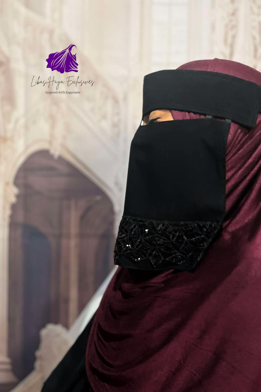 Niqab-Hilya Lace Niqab, Niqab with Nose string.