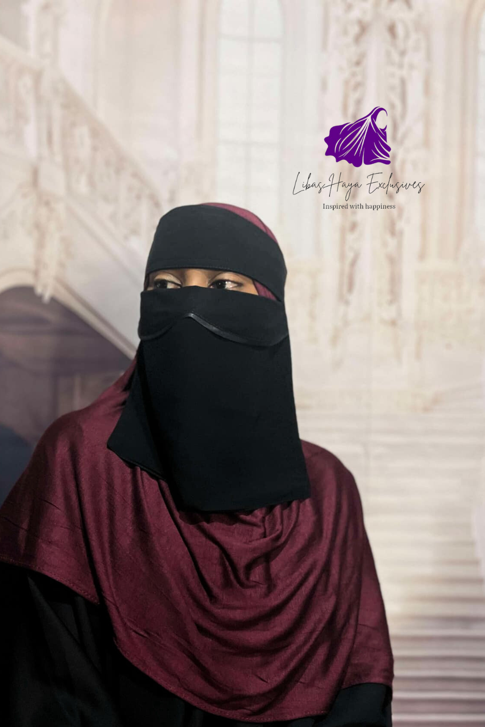 Niqab-Hilya Short Niqab, Double Curved ,Satin Edge Niqab.