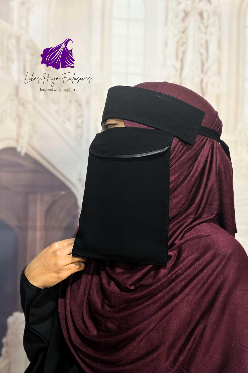 Niqab-Hilya Short Niqab, Double Curved ,Satin Edge Niqab.