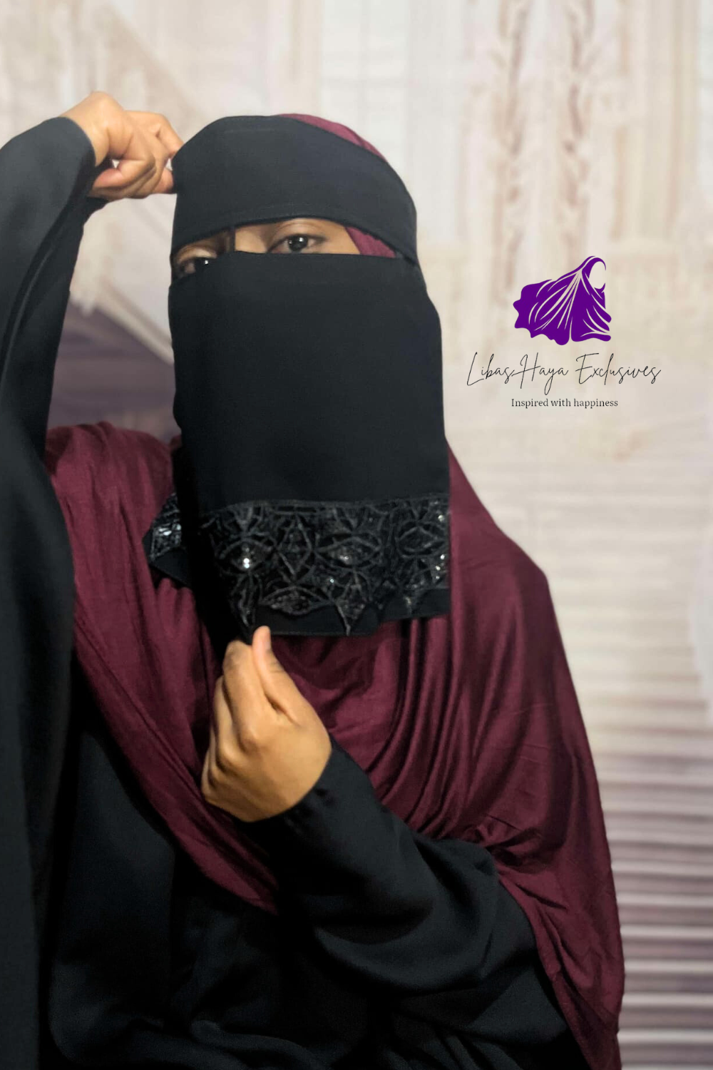 Niqab-Hilya Lace Niqab, Niqab with Nose string.