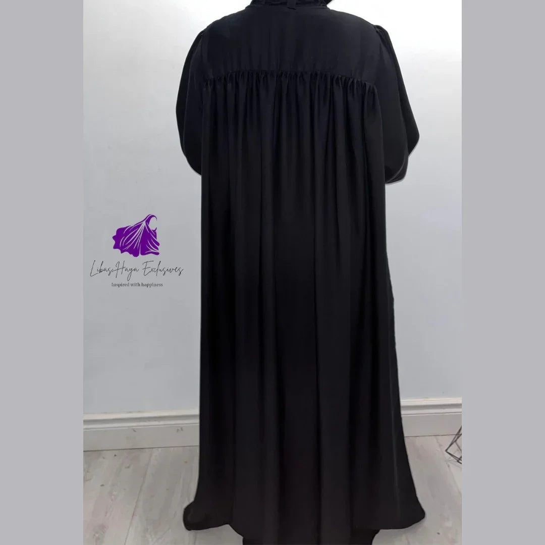 Black friday Sale, Huda Uniform- Abaya, Black Abaya, Gathered back dress, Libas-Haya Exclusives. Black friday Sale, Huda Uniform- Abaya, Black Abaya, Gathered back dress, Libas-Haya Exclusives.