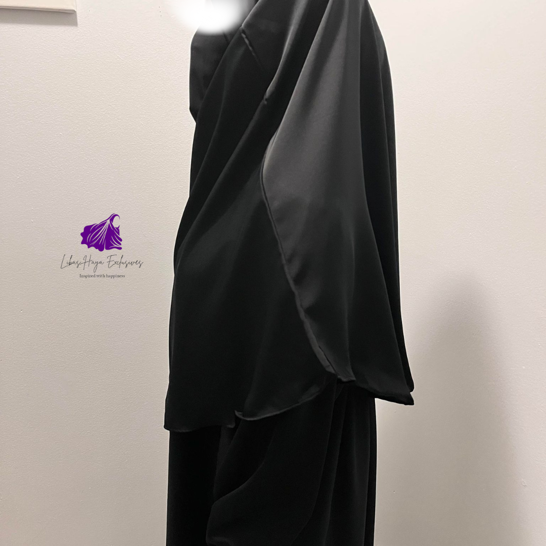 Khimar, Saira Khimar, Black Single layer diamond cut round khimar with niqab -Short( Ships to South America)