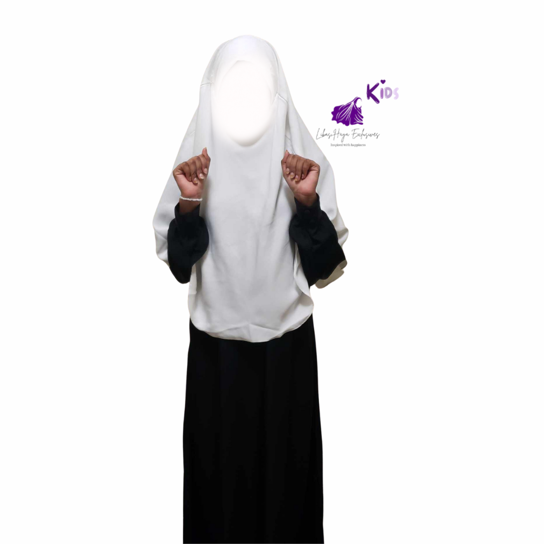 Khimar, Saira Khimar, White  Single layer diamond cut round khimar with niqab -Short