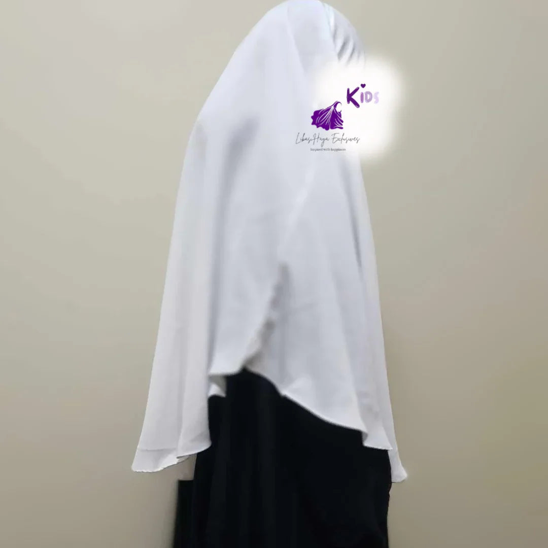 Khimar, Saira Khimar, White Single layer diamond cut round khimar with niqab -Short - Libas-Haya Exclusives