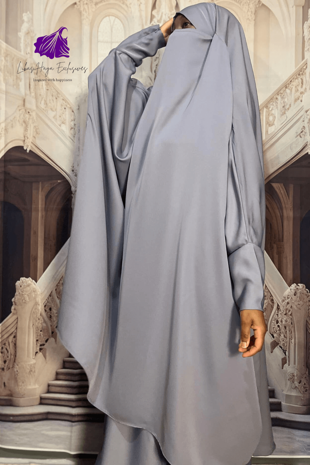 Jilbab, 2 Piece jilbab with Zipper Sleeves, French Jilbab with Skirt-Ash Gray