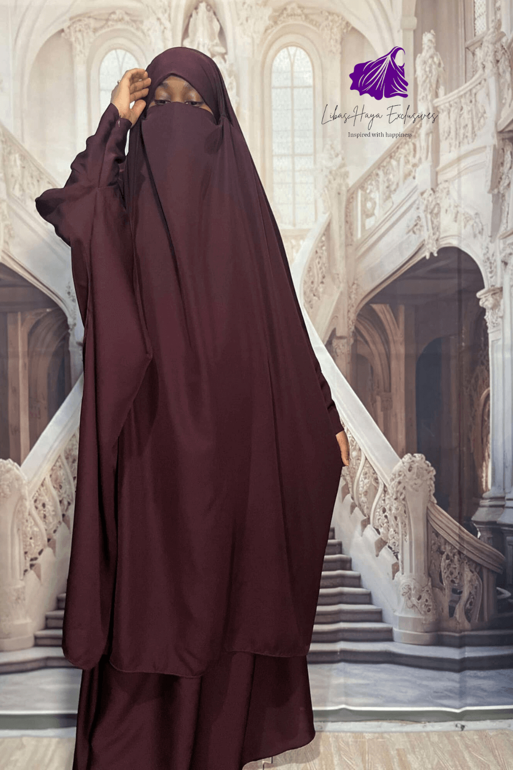 front view jilbab burgundy 