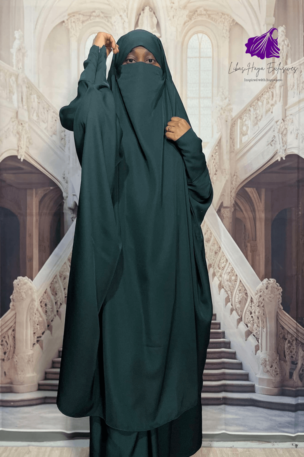 2pc jilbab in dark
teal front