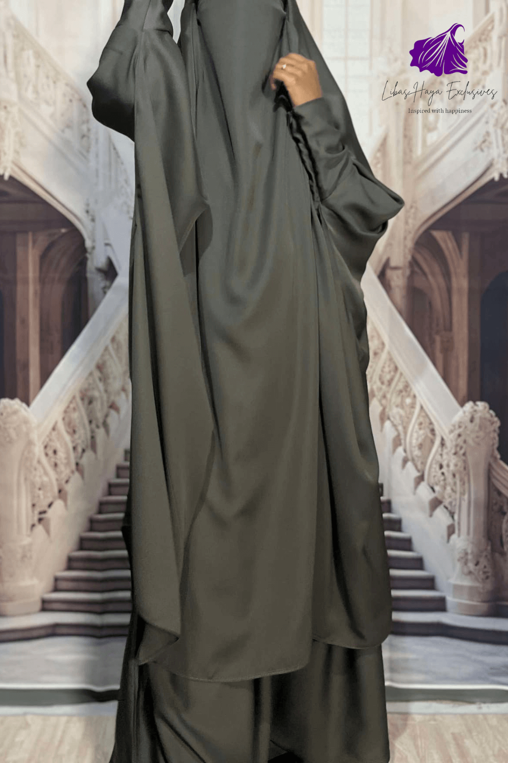 Jilbab, 2 Piece jilbab with Zipper Sleeves, French Jilbab with Skirt-Gray