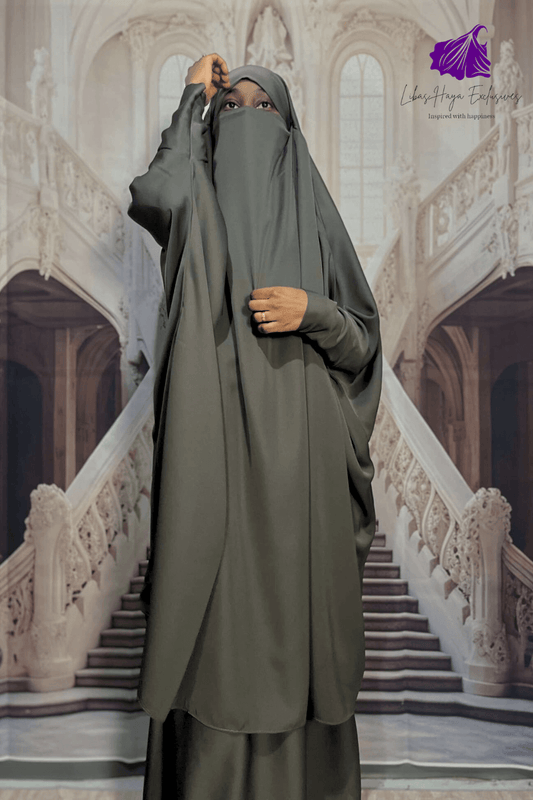 gray two piece jilbab in nida