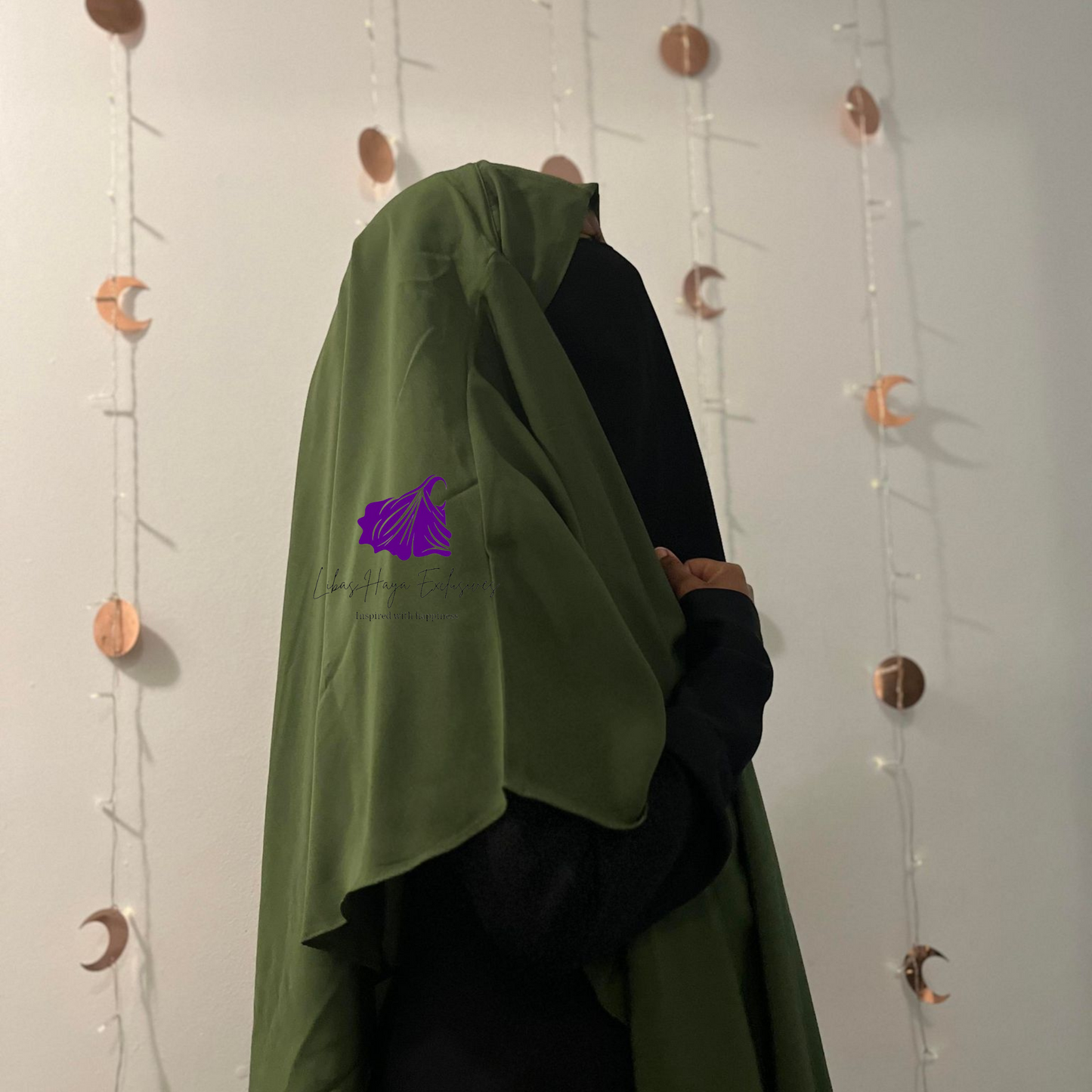 Khimar,Zahra Khimar-Single layer khimar with built in niqab- Green (Ships to South America)