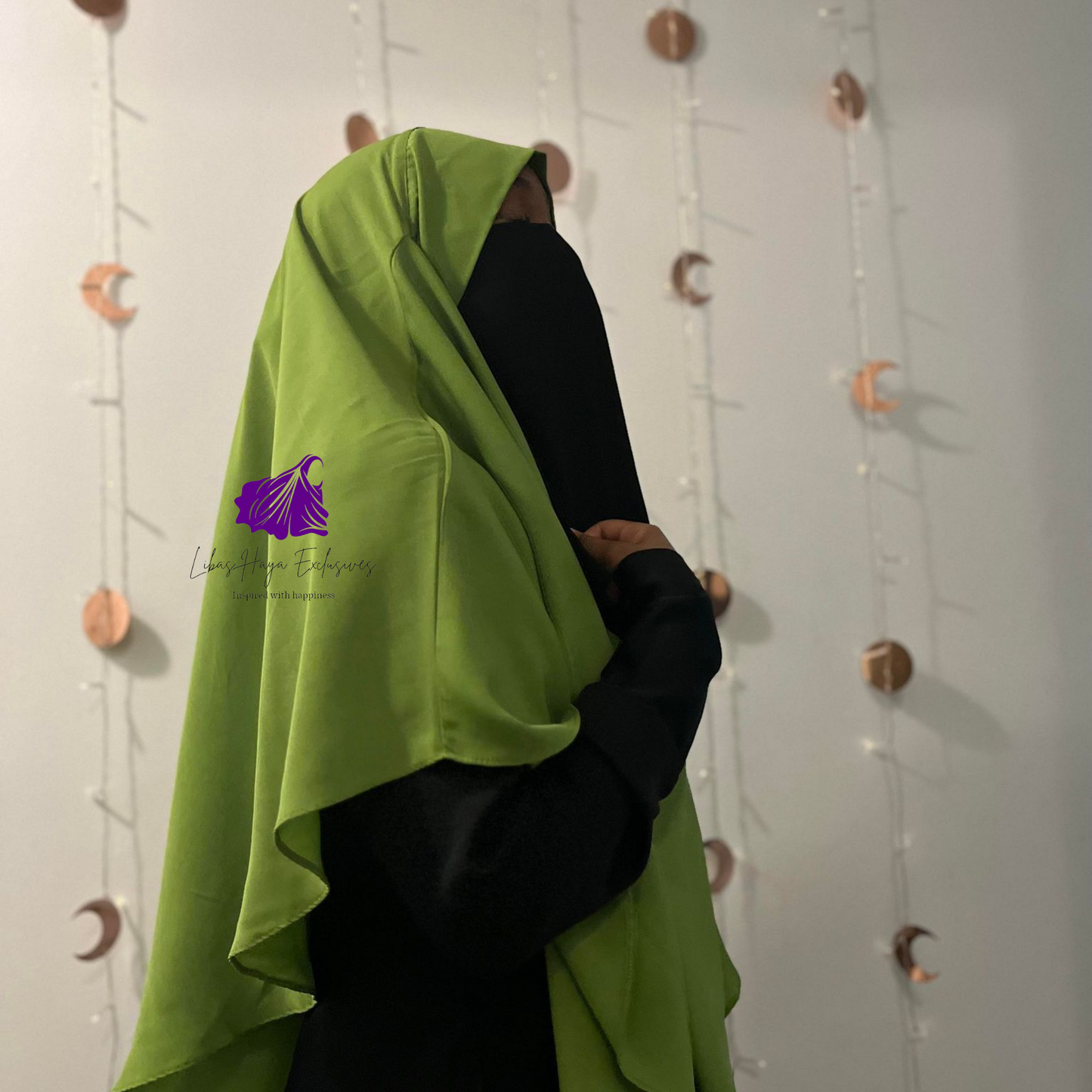 Khimar,Zahra Khimar-Single layer khimar with built in niqab- Green (Ships to South America)