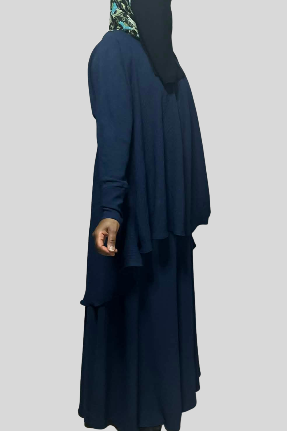Hiba Modest Blouse-Long sleeve Flowy Modest Top Navy