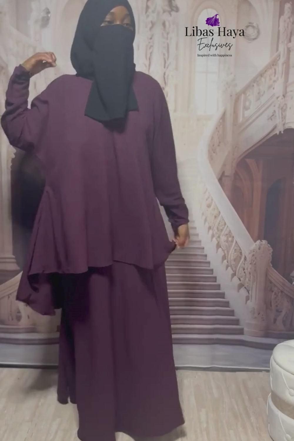 Hiba Modest Blouse Flowy Layered Tunic Deep Plum