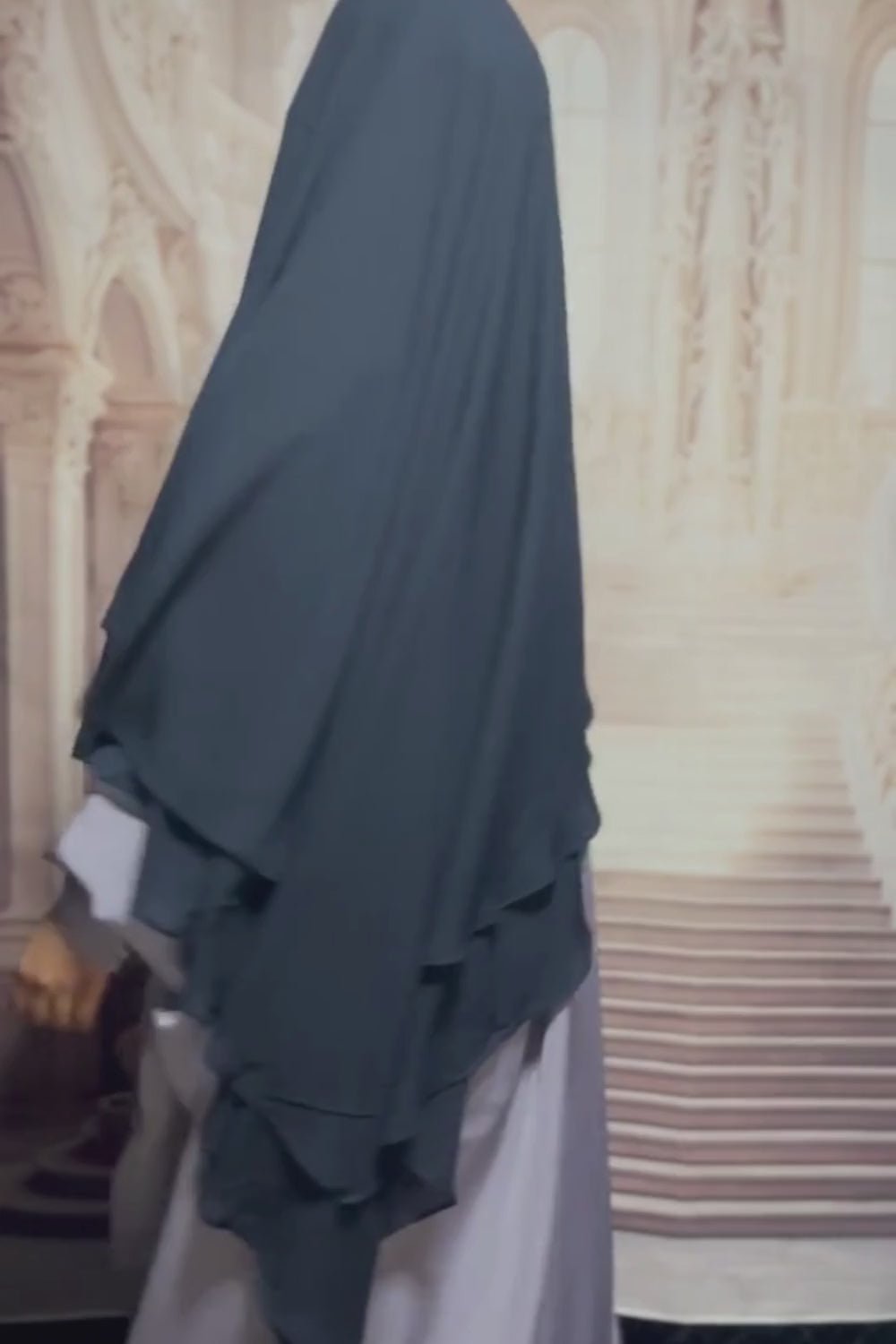 Khimar, Navy Two layer Diamond Cut Khimar with Built in Niqab| Premium Chiffon| Adjustable Tie Back-