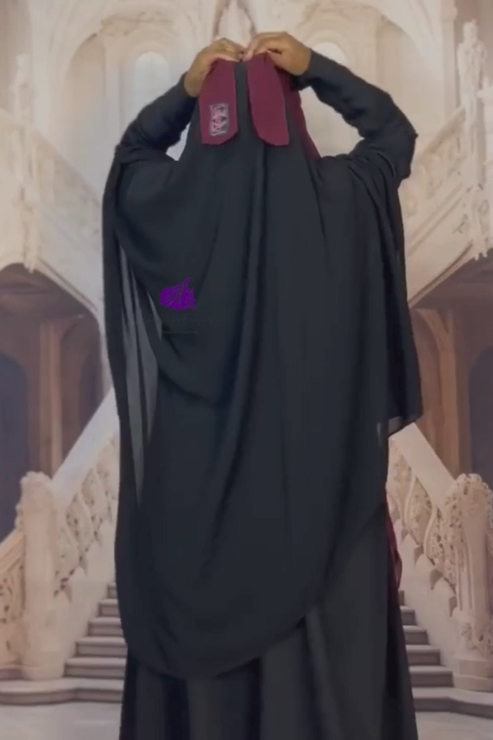 Raahah 2-Layer XL Niqab-Maroon (Ships to South America)