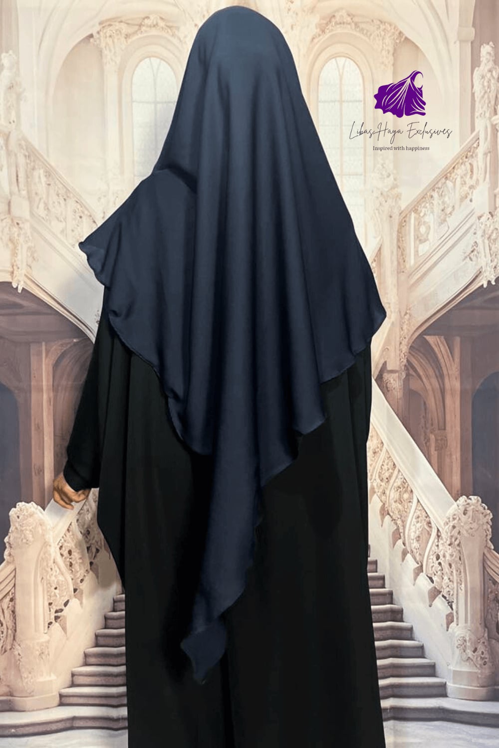 Khimar -Single layer khimar, Zahra khimar with built-in niqab-Blue (Ships To South America)