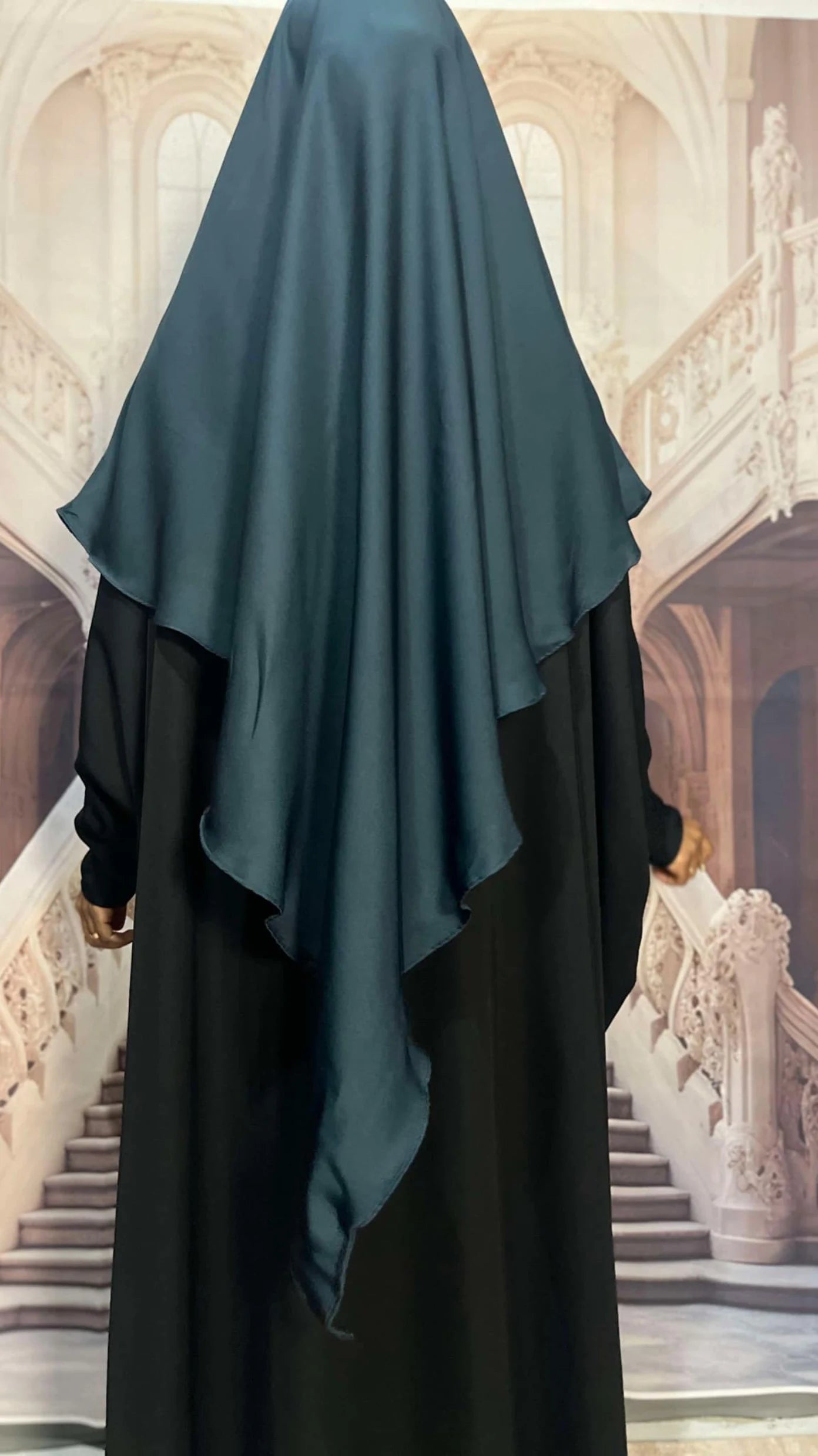 Khimar -Single layer khimar, Zahra khimar with built-in niqab-Blue (Ships To South America)