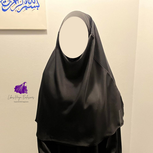 Khimar, Saira Khimar, Black Single layer diamond cut round khimar with niqab -Short (Ships to North America)