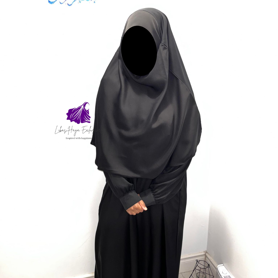 Khimar, Saira Khimar, Black Single layer diamond cut round khimar with niqab -Short