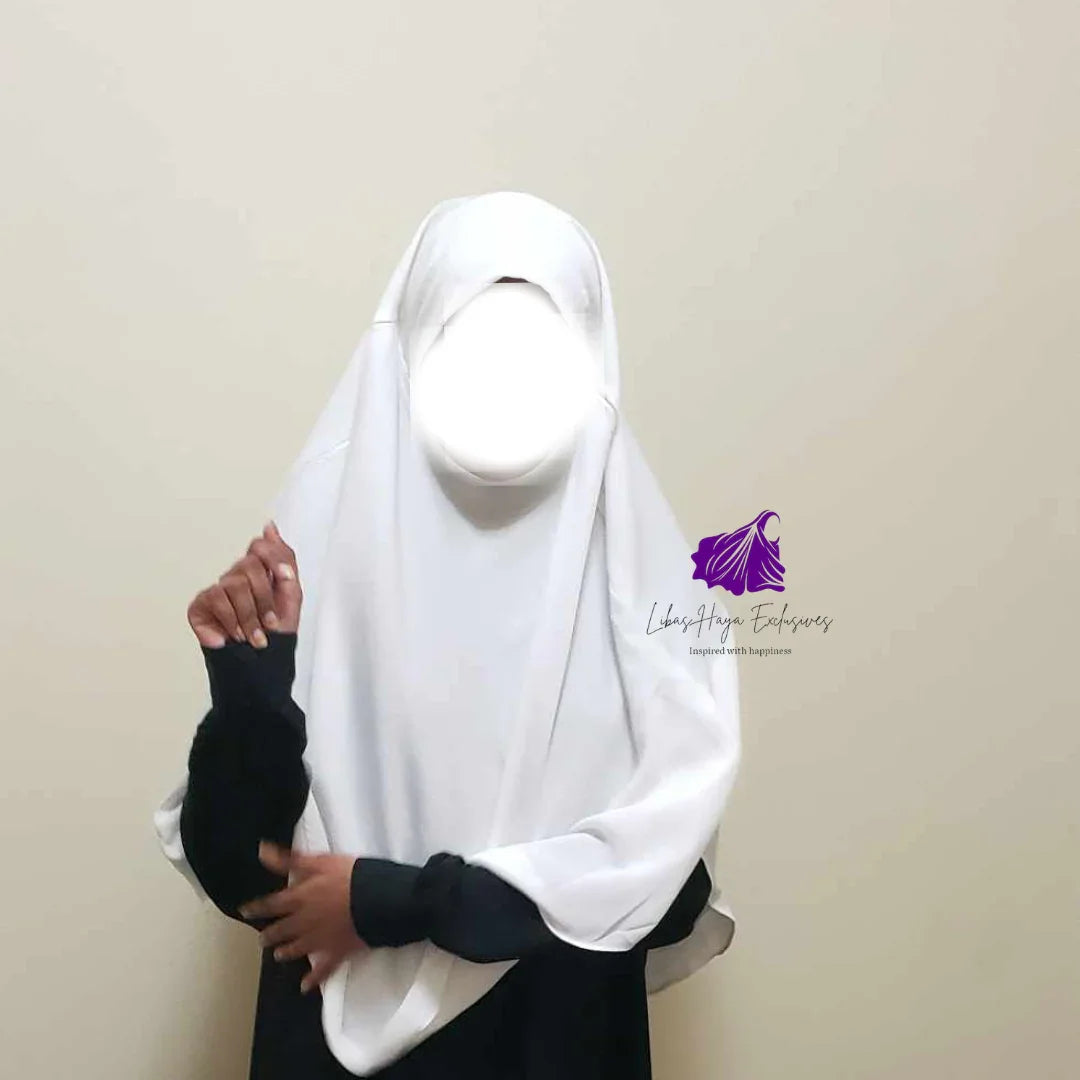 Khimar, Saira Khimar, White Single layer diamond cut round khimar with niqab -Short - Libas-Haya Exclusives