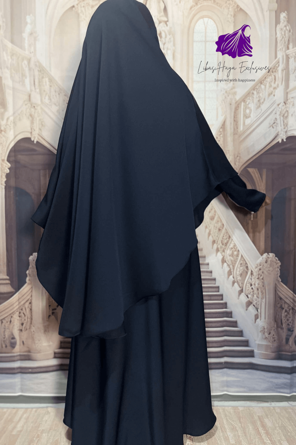 Abaya-2 Piece Abaya & Khimar Set, Zainab Abaya & khimar set with zipper sleeves-Dark Blue