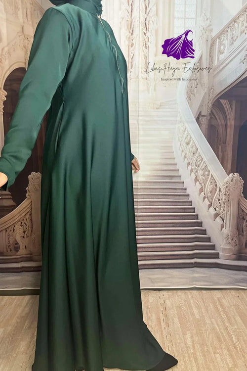 Abaya-2 Piece Abaya & Khimar Set, Zainab Abaya & khimar set with zipper sleeves-Emerald (Ships to South America) - Libas-Haya Exclusives