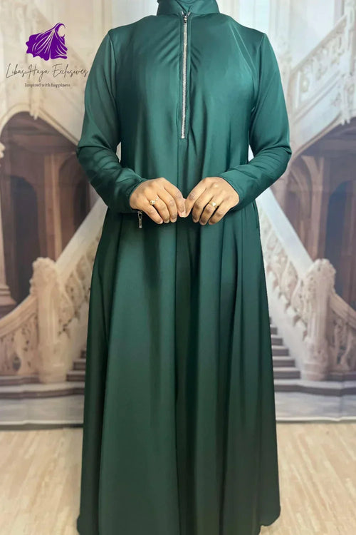Abaya-2 Piece Abaya & Khimar Set, Zainab Abaya & khimar set with zipper sleeves-Emerald (Ships to South America) - Libas-Haya Exclusives
