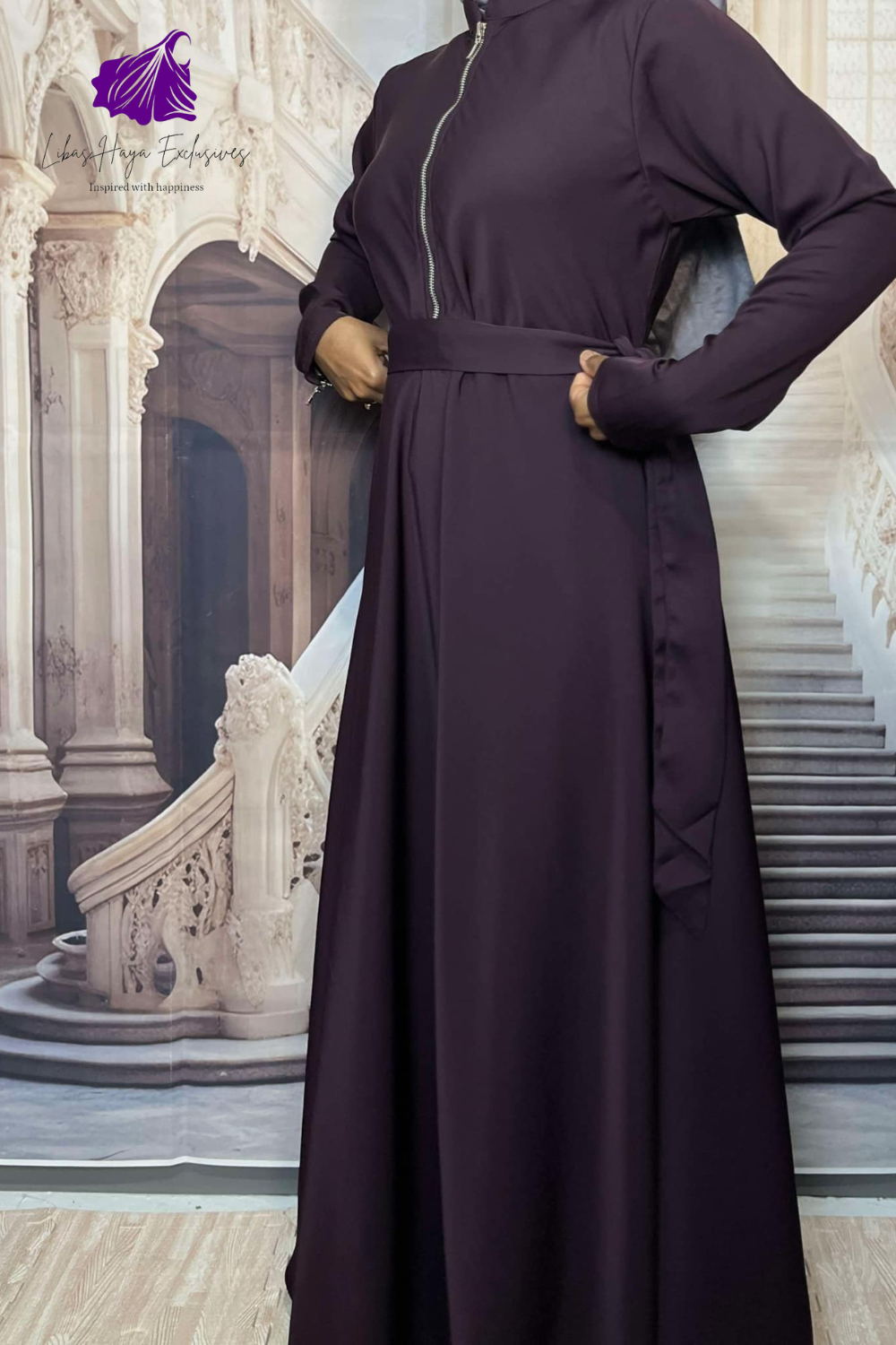 Abaya-2 Piece Abaya & Khimar Set, Zainab Abaya & khimar set with zipper sleeves-Purple