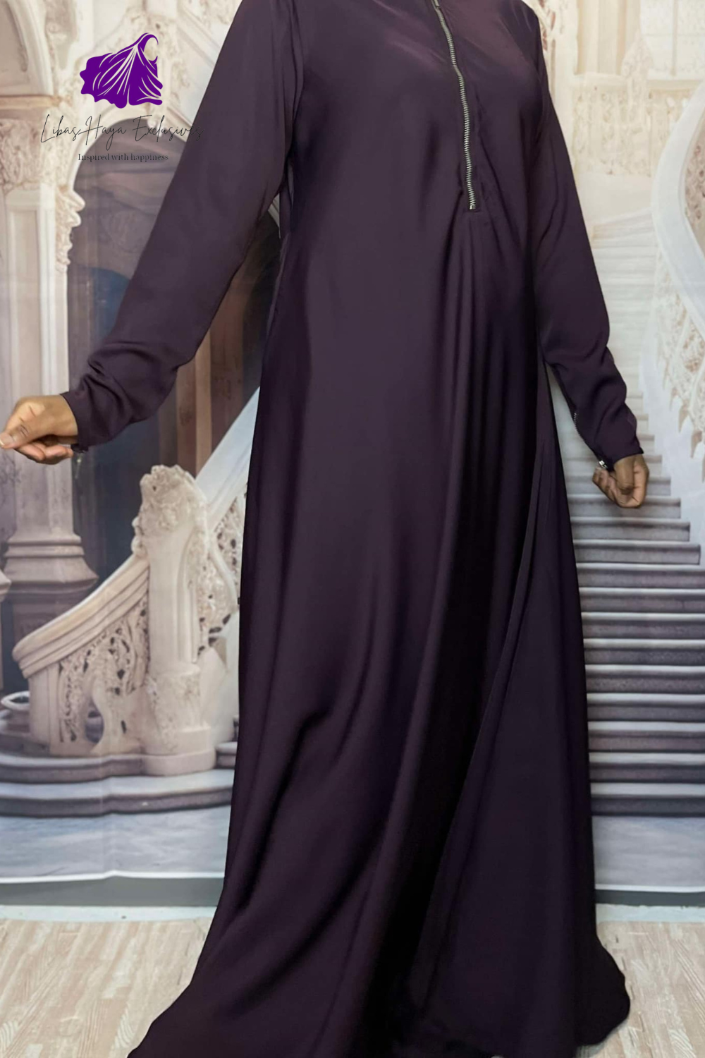 Abaya-2 Piece Abaya & Khimar Set, Zainab Abaya & khimar set with zipper sleeves-Purple