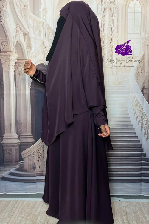 Abaya-2 Piece Abaya & Khimar Set, Zainab Abaya & khimar set with zipper sleeves-Purple (Ships to South America) - Libas-Haya Exclusives