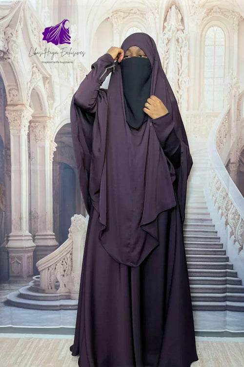 Abaya-2 Piece Abaya & Khimar Set, Zainab Abaya & khimar set with zipper sleeves-Purple (Ships to South America) - Libas-Haya Exclusives