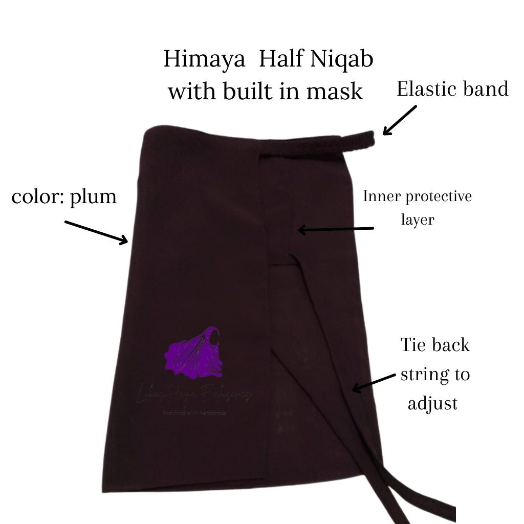 Himaya Elastic Half Niqab, with built in mask, Plum