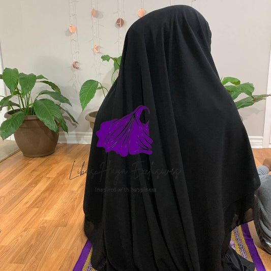 , Our Aniqah Khimar is designed with functional features for you. Made as a two-in-one that easily converts from only being a khimar, to khimar plus niqab with an adjustable string at the back. Hands-free made with the sides shortened, just enough to give free hand movement, especially for prayer.  finally, because we didn't comprise with comfort, this gorgeous long, double layer, ruffle khimar is made from our premium chiffon material , that is both breathable and soft. 