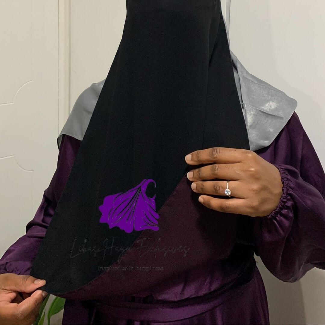 Niqab, Raahah Reversible Niqab- Black & Purple - Libas-Haya Exclusives