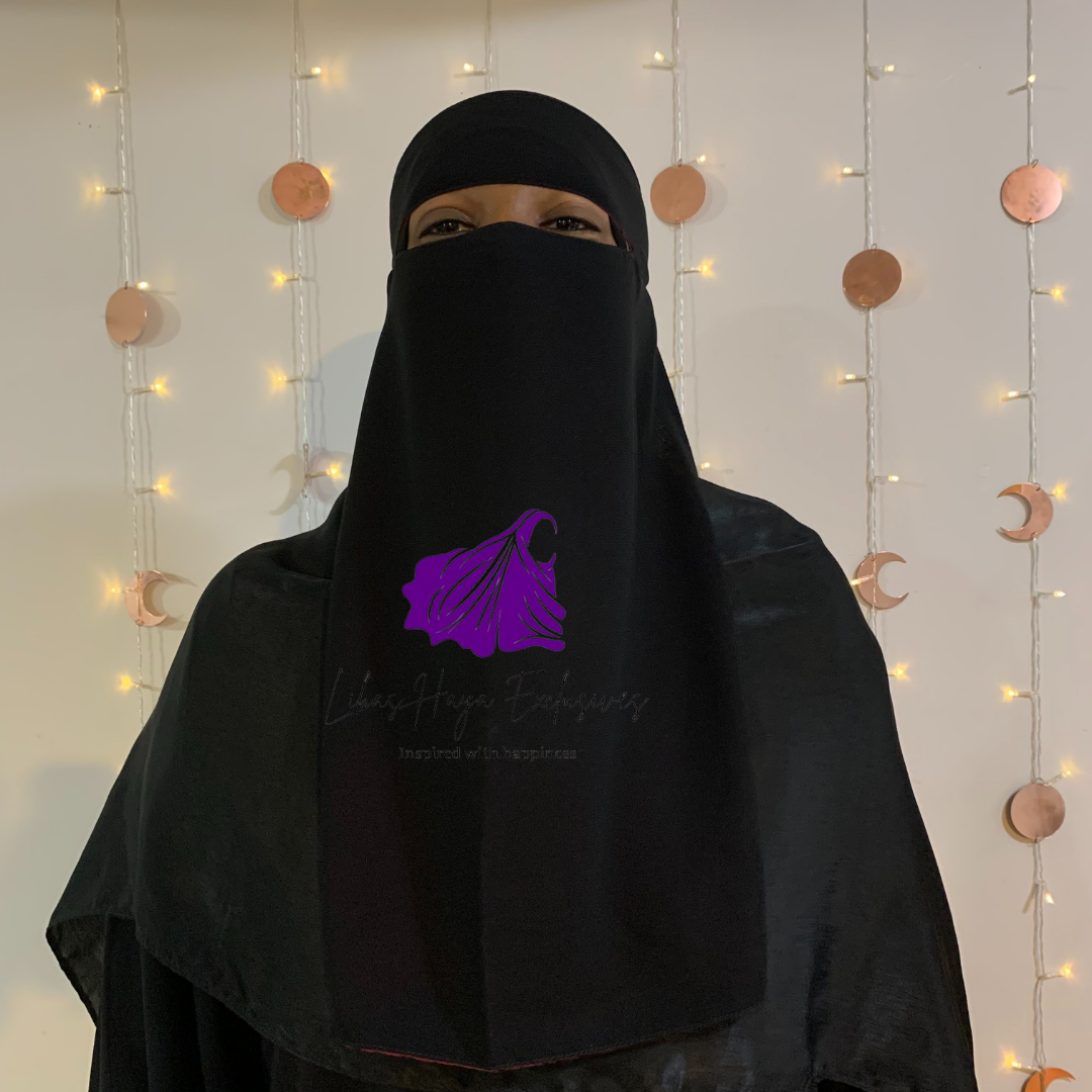 Our Raahah - Single piece Reversible Niqab, you didn't know you needed. Imagine having a niqab that gives you this: Less expense and Two colors, all in one!  This niqab does just that!  With its design being two-in-one, you don't have to buy multiple niqabs to match your outfit. They are super soft, breathable, and lightweight. Each side having a solid color that is not visible on the other, making these a ''Staple piece'' niqab.