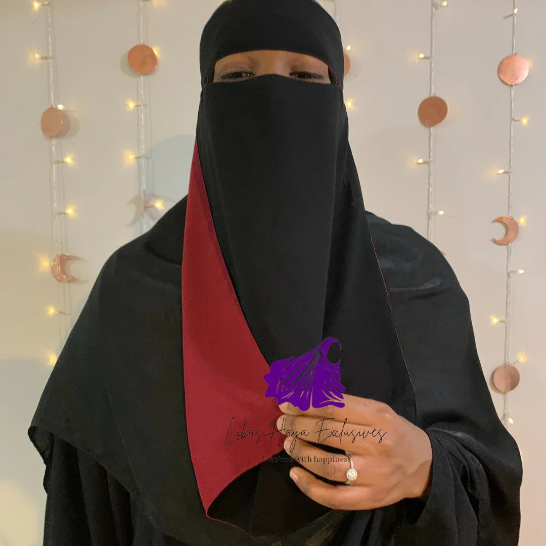 Niqab -Raahah Reversible Niqab- Black & Berry (Ships to North America) - Libas-Haya Exclusives