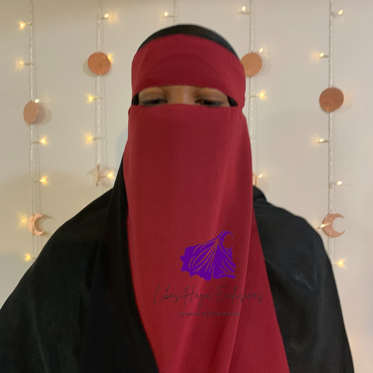 Our Raahah - Single piece Reversible Niqab, you didn't know you needed. Imagine having a niqab that gives you this: Less expense and Two colors, all in one!  This niqab does just that!  With its design being two-in-one, you don't have to buy multiple niqabs to match your outfit. They are super soft, breathable, and lightweight. Each side having a solid color that is not visible on the other, making these a ''Staple piece'' niqab.
