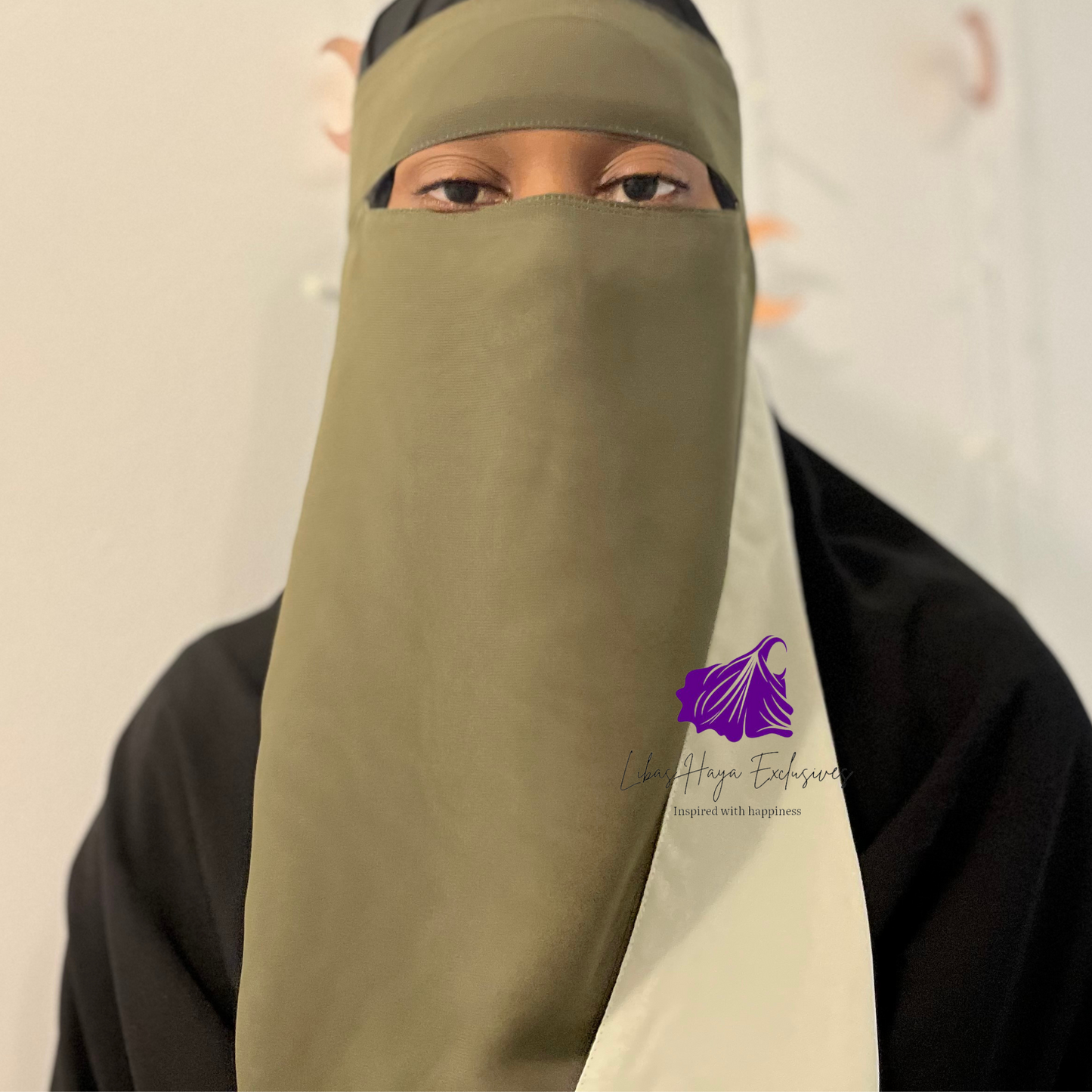 Niqab, Raahah Reversible Niqab -Khaki Green & Mint (Ships to North America)