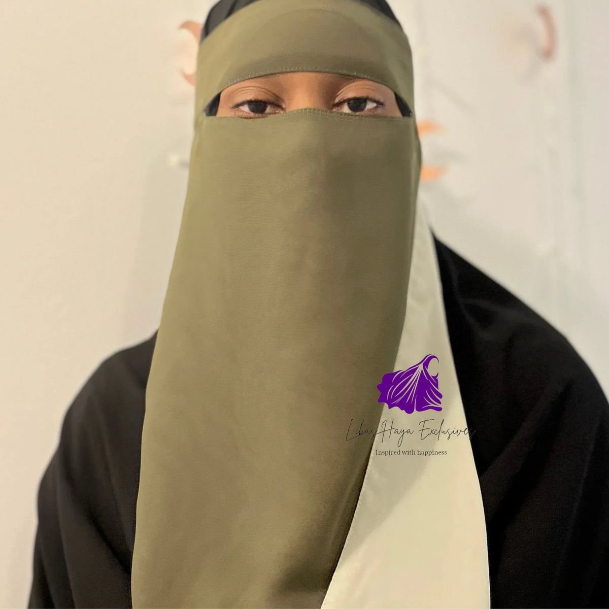 Niqab, Raahah Reversible Niqab -Khaki Green & Mint (Ships to North America) - Libas-Haya Exclusives