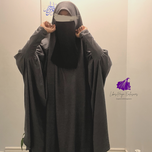 Khimar,Prayer Hijab with Sleeves Thuwaiba Khimar-Grey