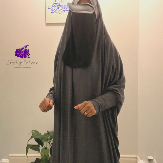 Khimar, Thuwaiba Khimar, Prayer Hijab with sleeves-Grey (Ships to South America)