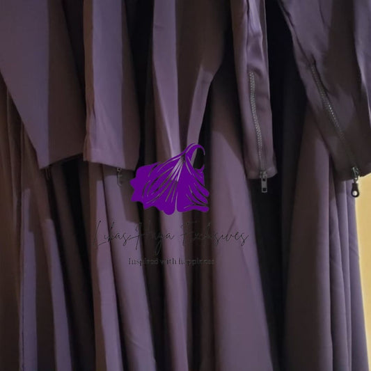 Purple Aziza Abaya Dress ,with front zipper and zipper sleeves