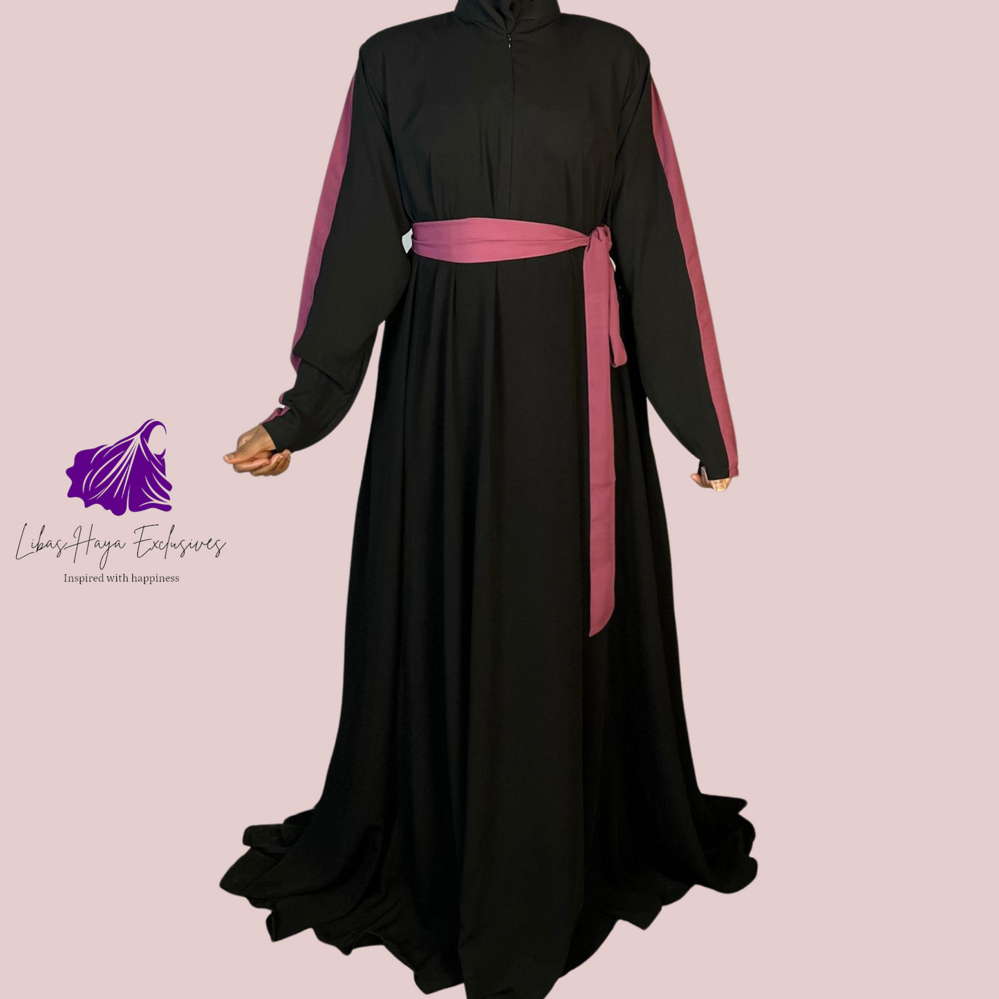 Abaya Asma - Black & Mauve(Ships to South America)