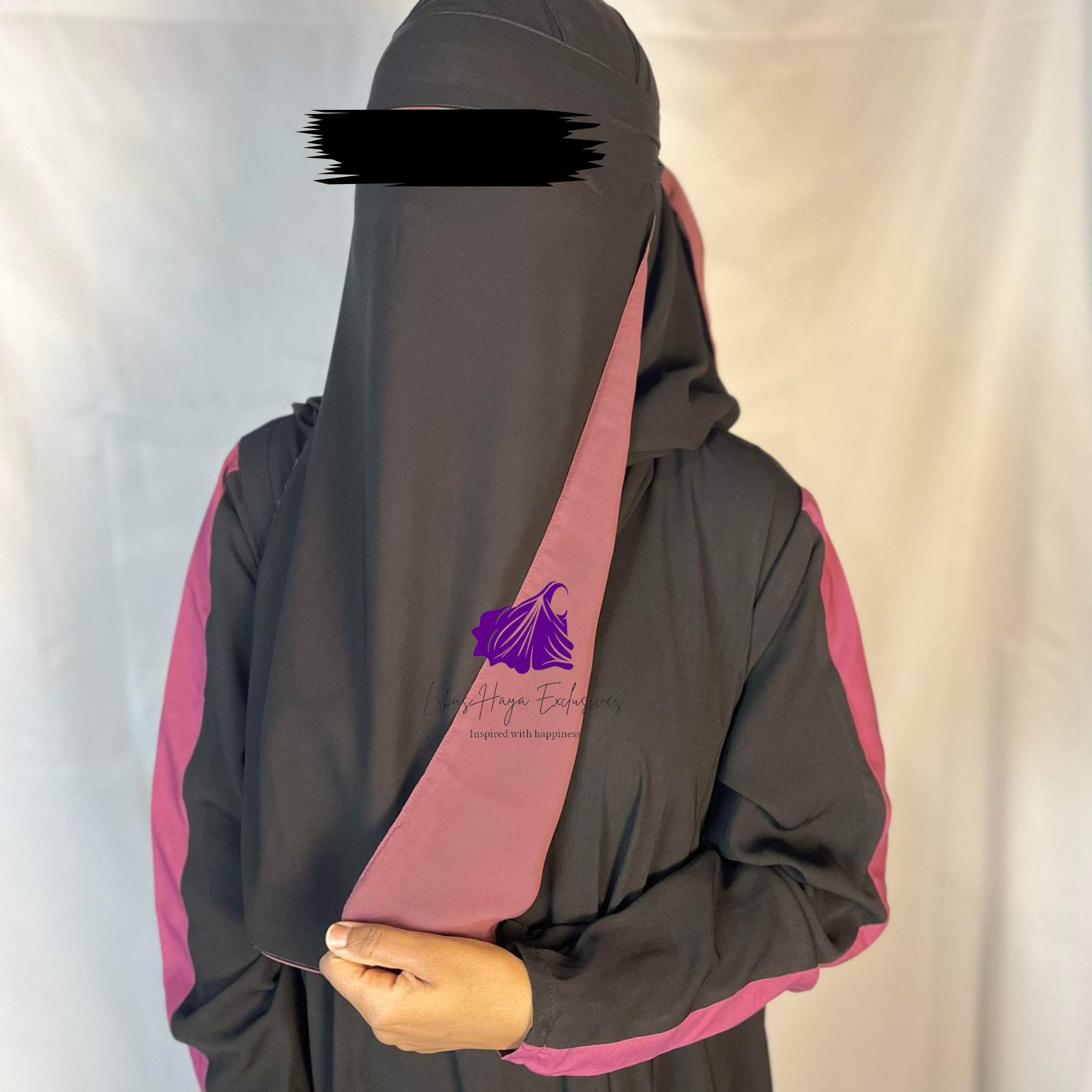 Niqab, Raahah Reversible Niqab-Black & Pink (Ships to North America)