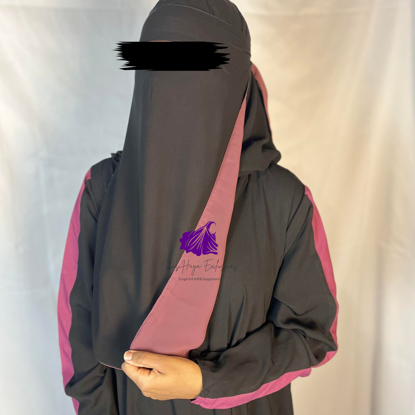 Niqab, Raahah Reversible Niqab-Black & Pink (Ships to South America)