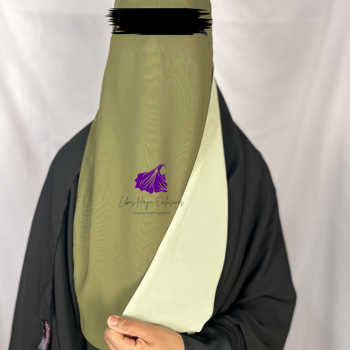 Niqab, Raahah Reversible Niqab -Khaki Green & Mint (Ships to South America)