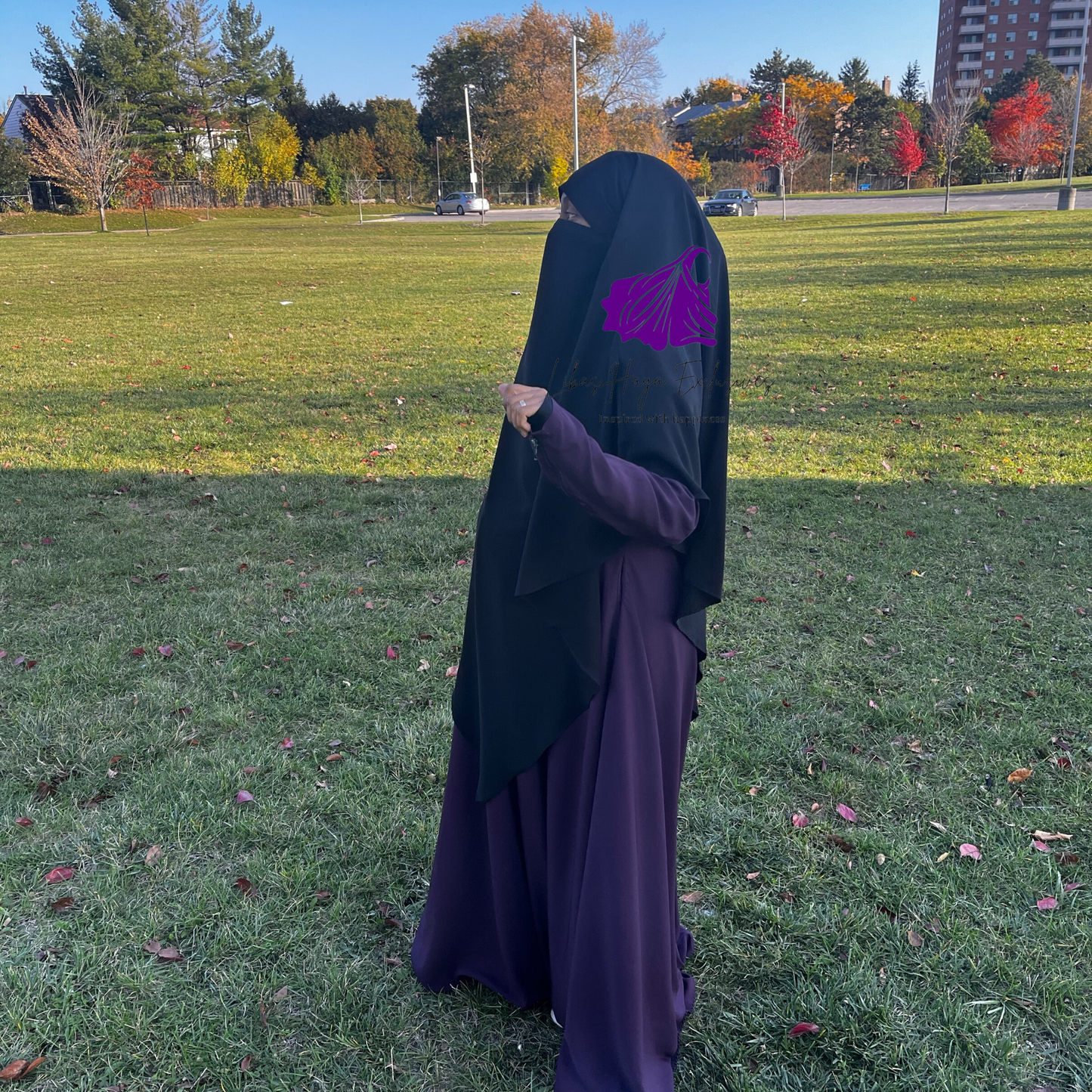 Zahra Khimar-Single layer khimar with built in niqab. Classic Black (Ships to South America)